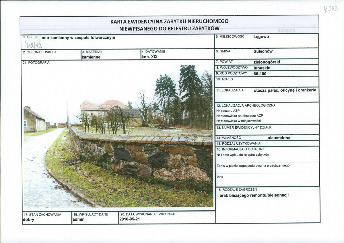 Karta obiektu niewpisanego do rejestru, skan nr 1