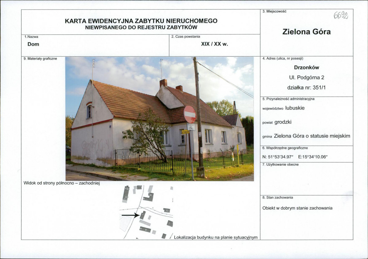Karta obiektu niewpisanego do rejestru, skan nr 1