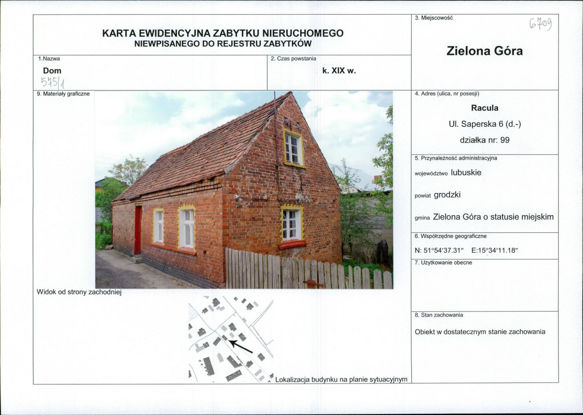 Karta obiektu niewpisanego do rejestru, skan nr 1
