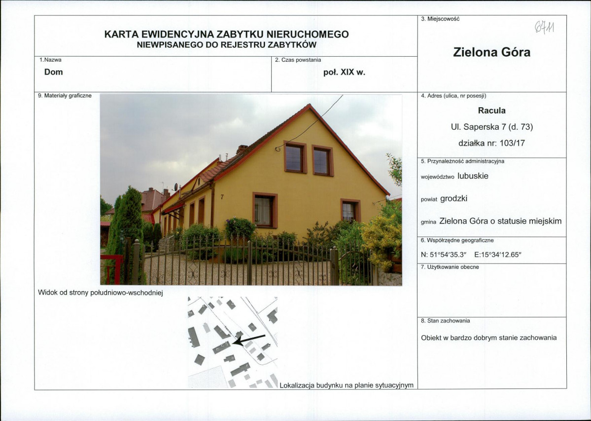 Karta obiektu niewpisanego do rejestru, skan nr 1