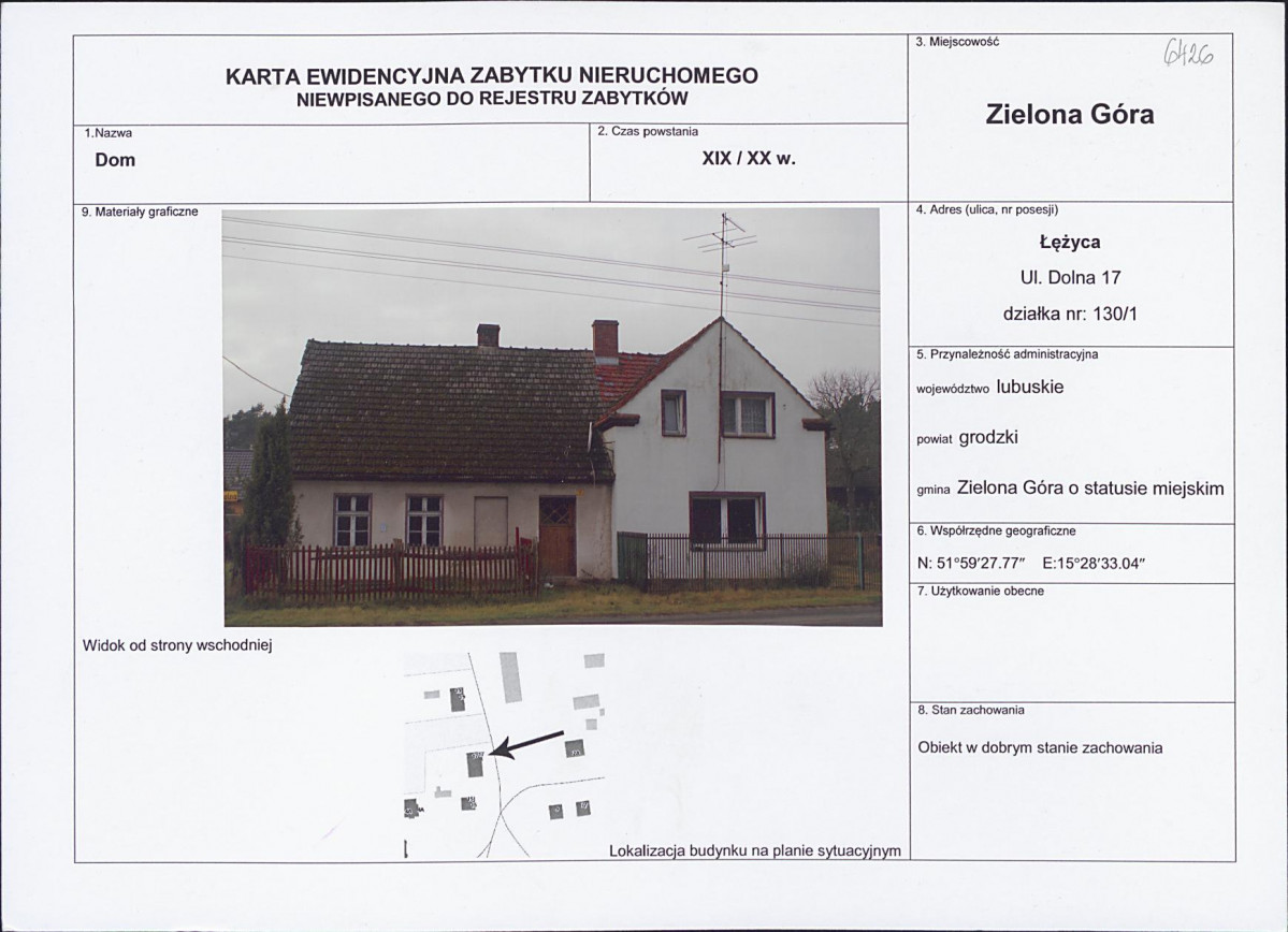 KEZN - Karta obiektu niewpisanego do rejestru, skan nr 1