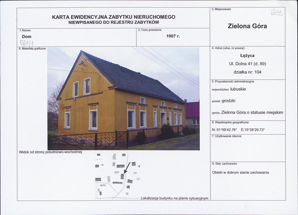 Karta obiektu niewpisanego do rejestru, skan nr 1