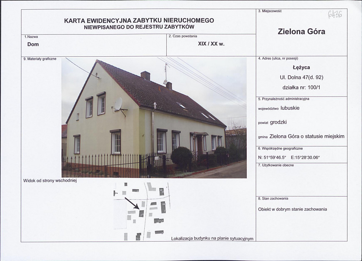 Karta obiektu niewpisanego do rejestru, skan nr 1