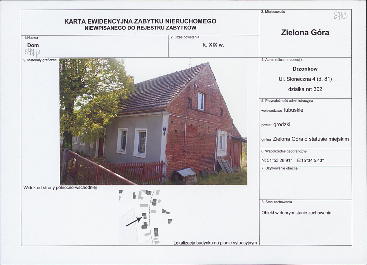 Karta obiektu niewpisanego do rejestru, skan nr 1