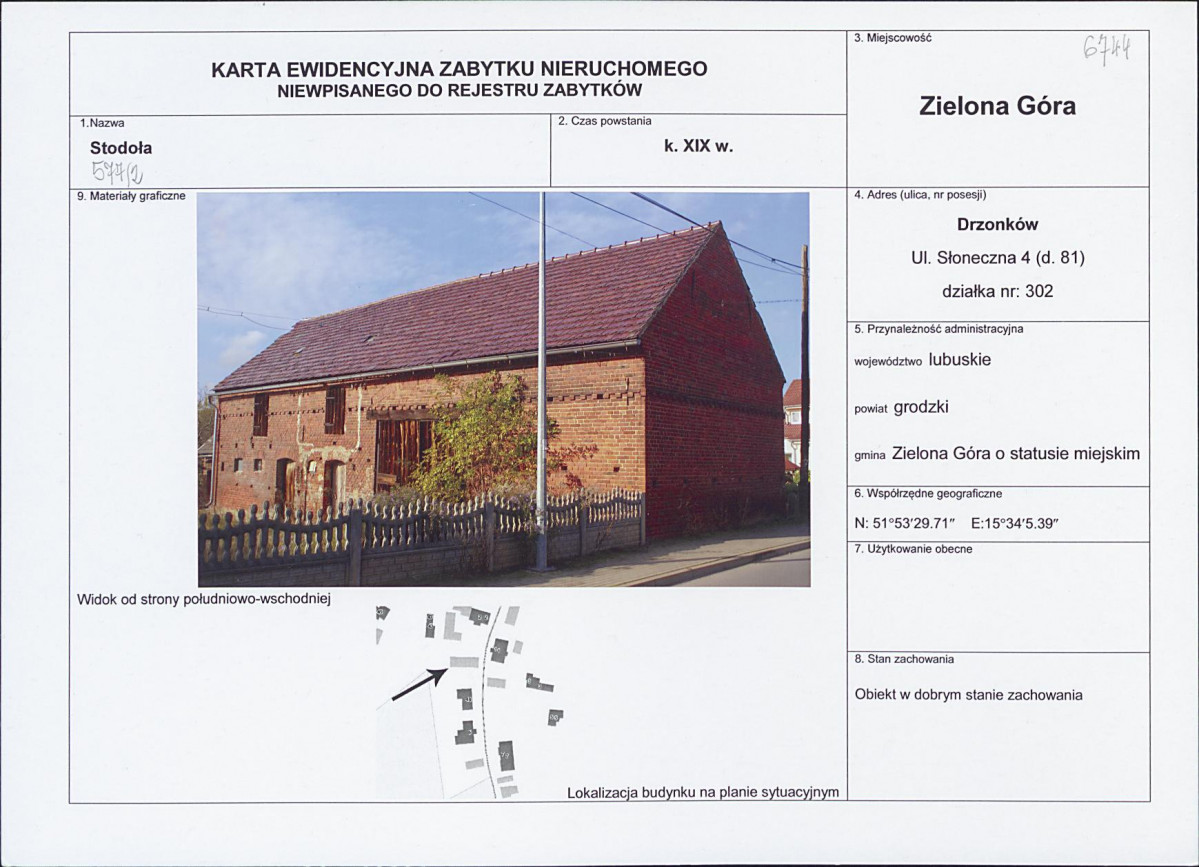 Karta obiektu niewpisanego do rejestru, skan nr 1