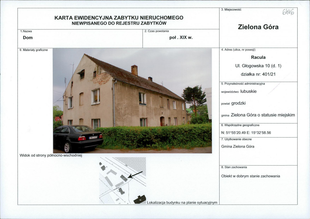 Karta obiektu niewpisanego do rejestru, skan nr 1