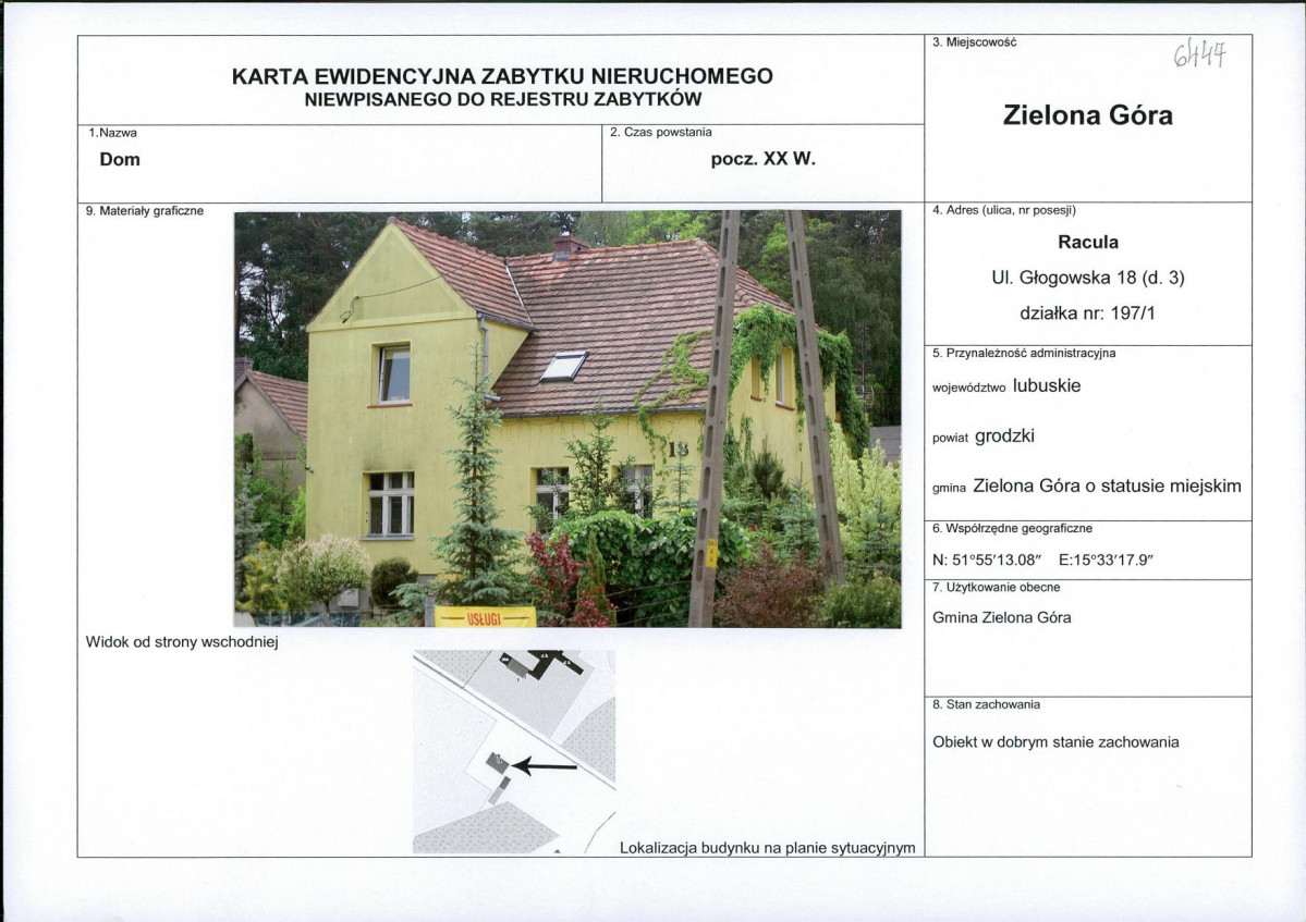 Karta obiektu niewpisanego do rejestru, skan nr 1