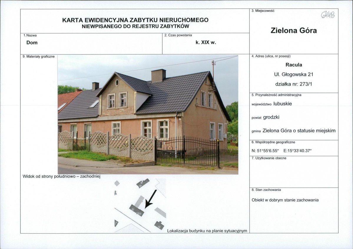 Karta obiektu niewpisanego do rejestru, skan nr 1