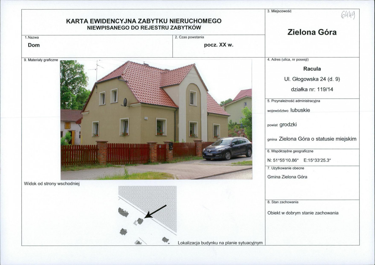 Karta obiektu niewpisanego do rejestru, skan nr 1