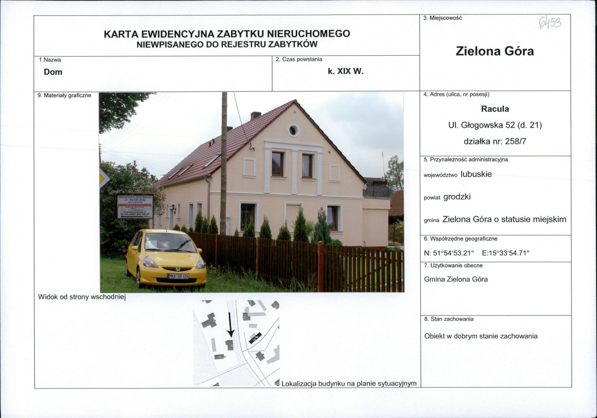 Karta obiektu niewpisanego do rejestru, skan nr 1