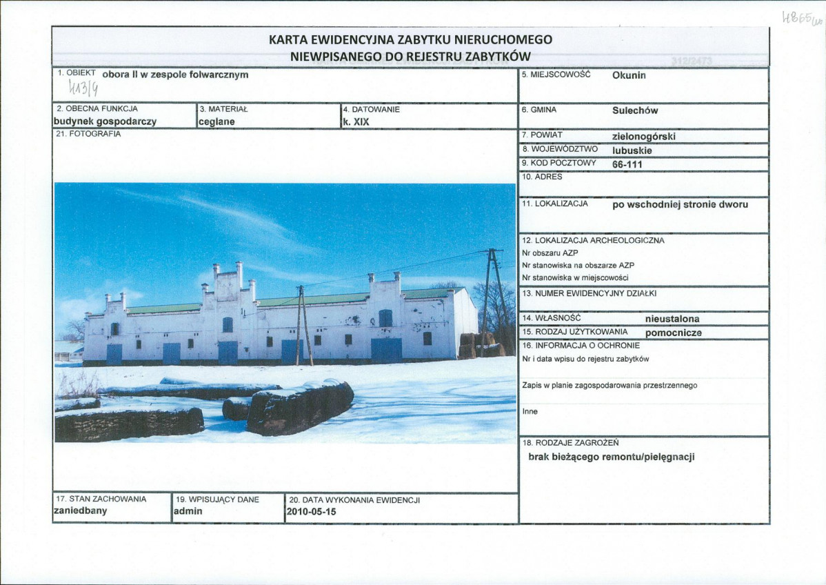 Karta obiektu niewpisanego do rejestru, skan nr 1
