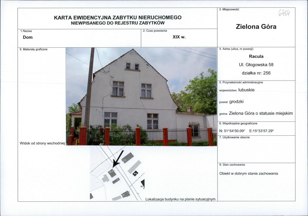 Karta obiektu niewpisanego do rejestru, skan nr 1