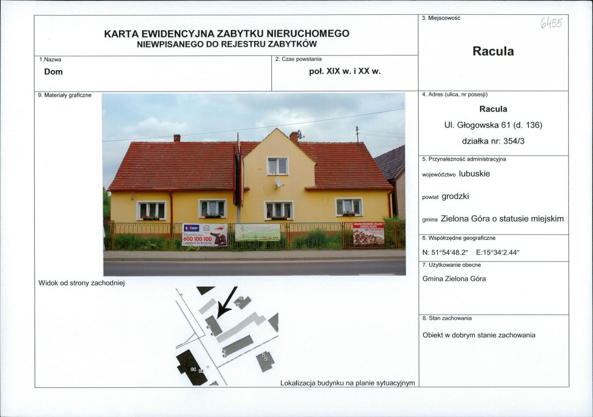 Karta obiektu niewpisanego do rejestru, skan nr 1