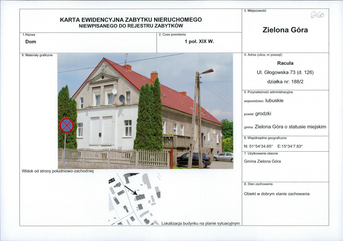 Karta obiektu niewpisanego do rejestru, skan nr 1