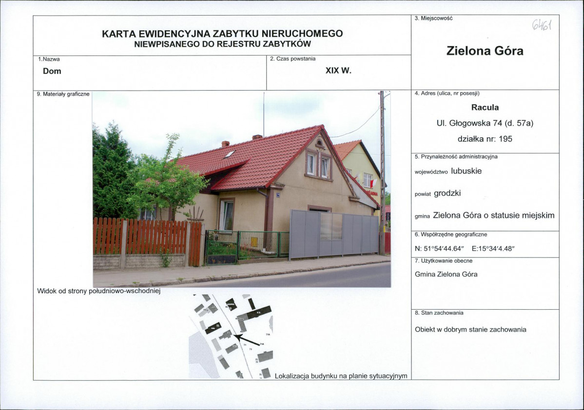 Karta obiektu niewpisanego do rejestru, skan nr 1