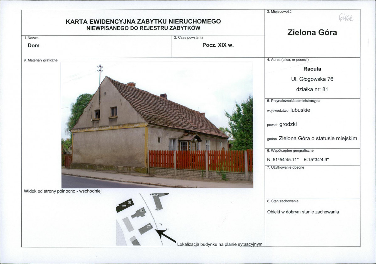 Karta obiektu niewpisanego do rejestru, skan nr 1