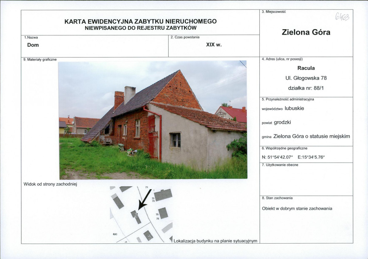 Karta obiektu niewpisanego do rejestru, skan nr 1