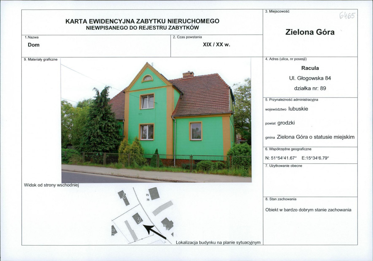 Karta obiektu niewpisanego do rejestru, skan nr 1