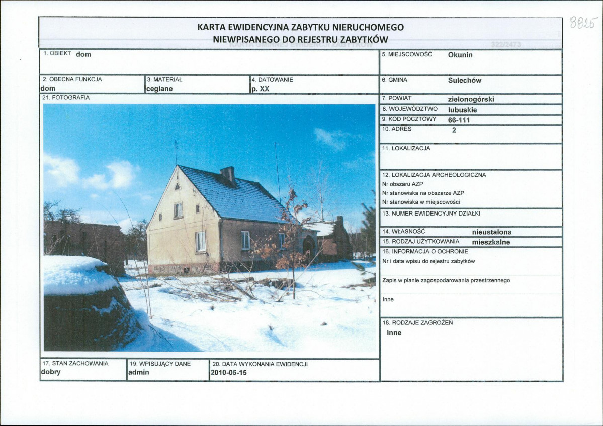 Karta obiektu niewpisanego do rejestru, skan nr 1