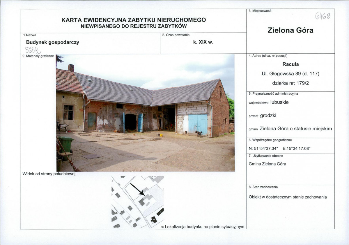 Karta obiektu niewpisanego do rejestru, skan nr 1
