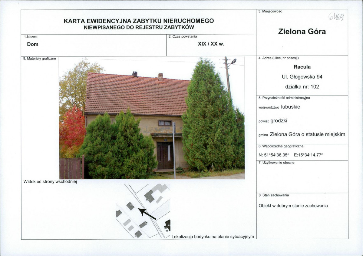 Karta obiektu niewpisanego do rejestru, skan nr 1