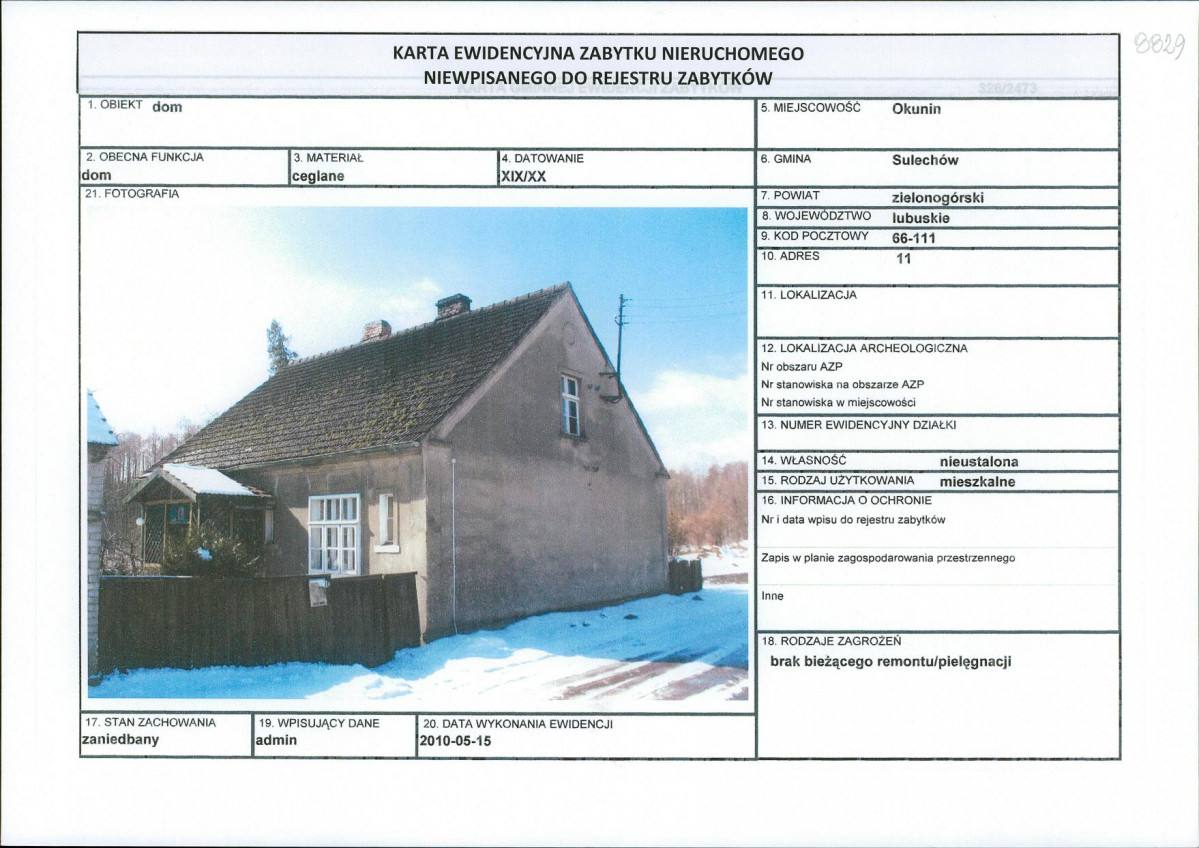 Karta obiektu niewpisanego do rejestru, skan nr 1