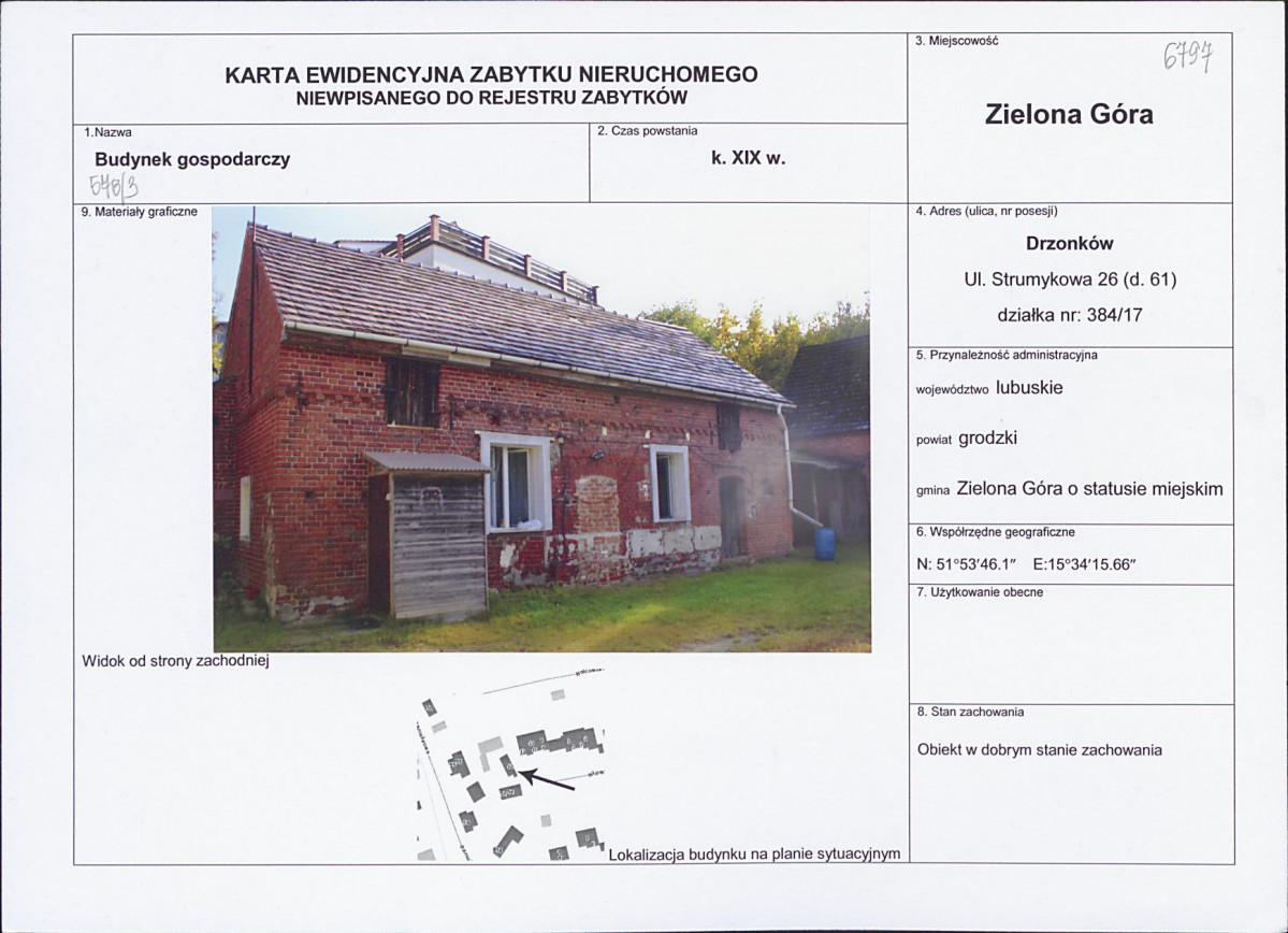 Karta obiektu niewpisanego do rejestru, skan nr 1