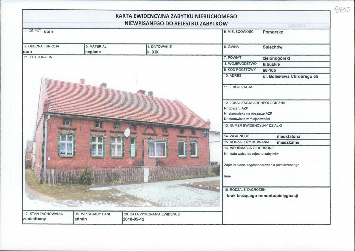 Karta obiektu niewpisanego do rejestru, skan nr 1
