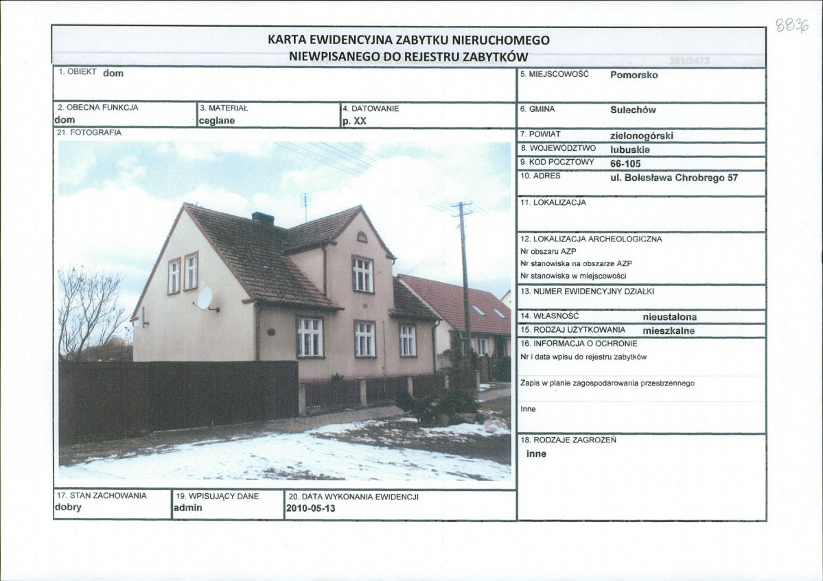 Karta obiektu niewpisanego do rejestru, skan nr 1