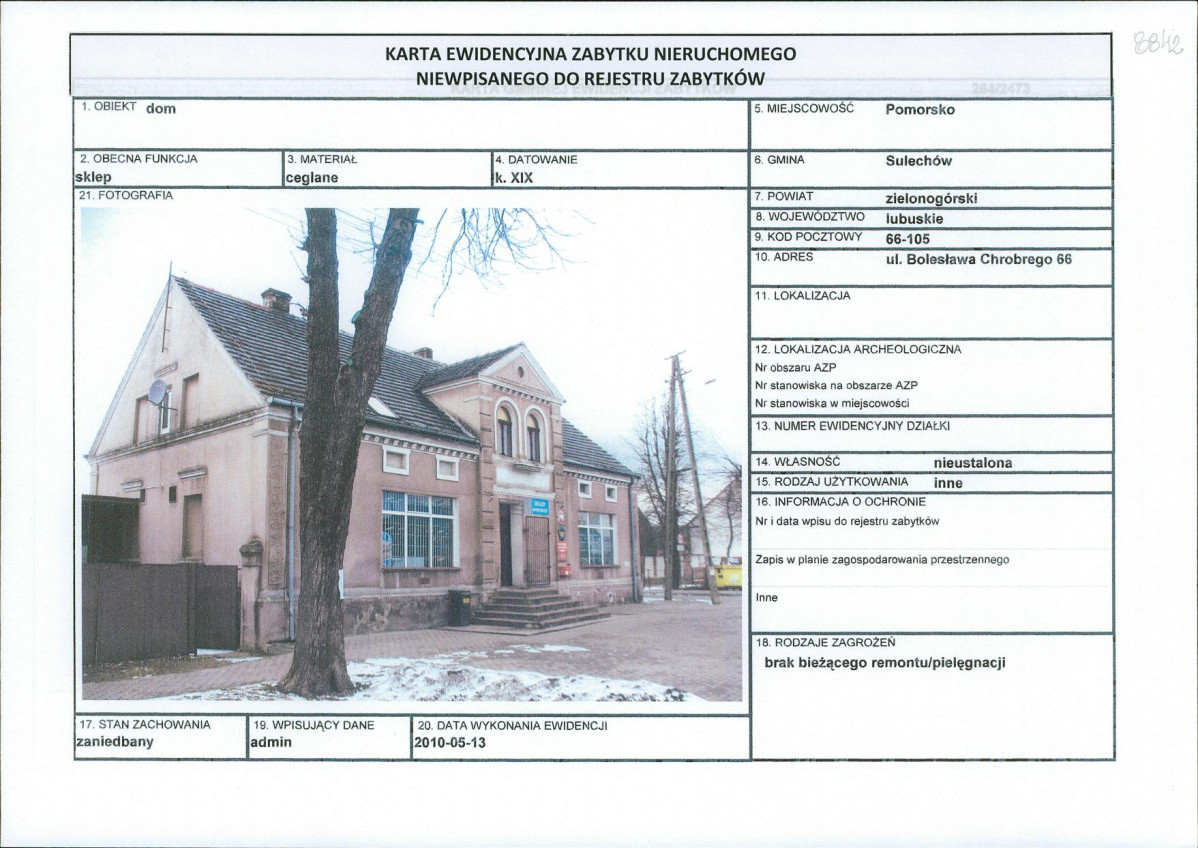 Karta obiektu niewpisanego do rejestru, skan nr 1