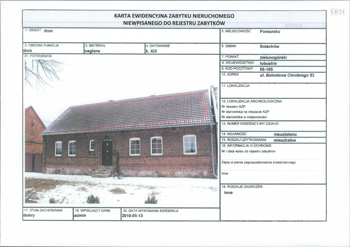Karta obiektu niewpisanego do rejestru, skan nr 1