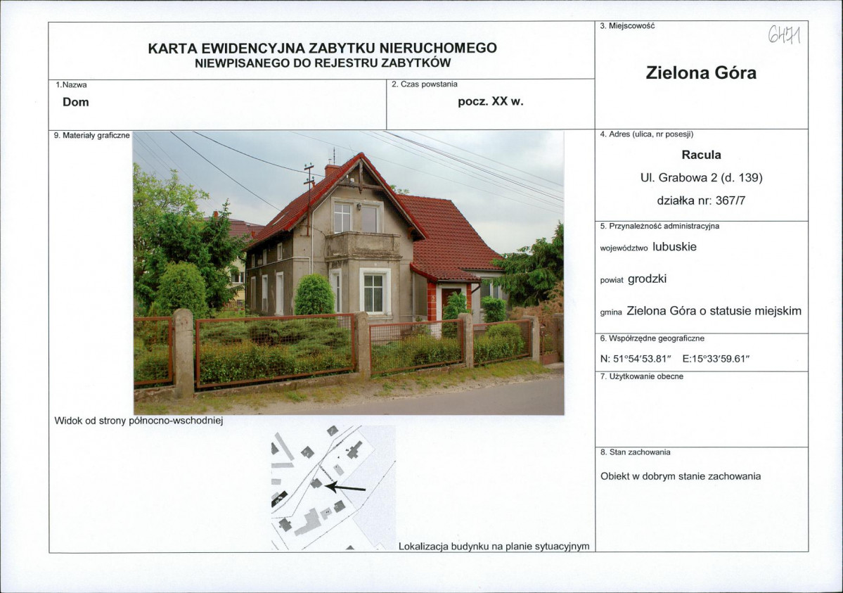 Karta obiektu niewpisanego do rejestru, skan nr 1