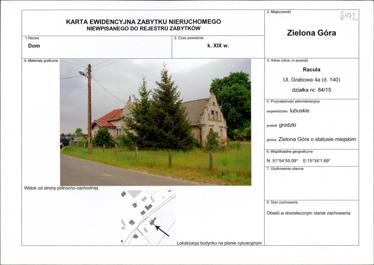 Karta obiektu niewpisanego do rejestru, skan nr 1