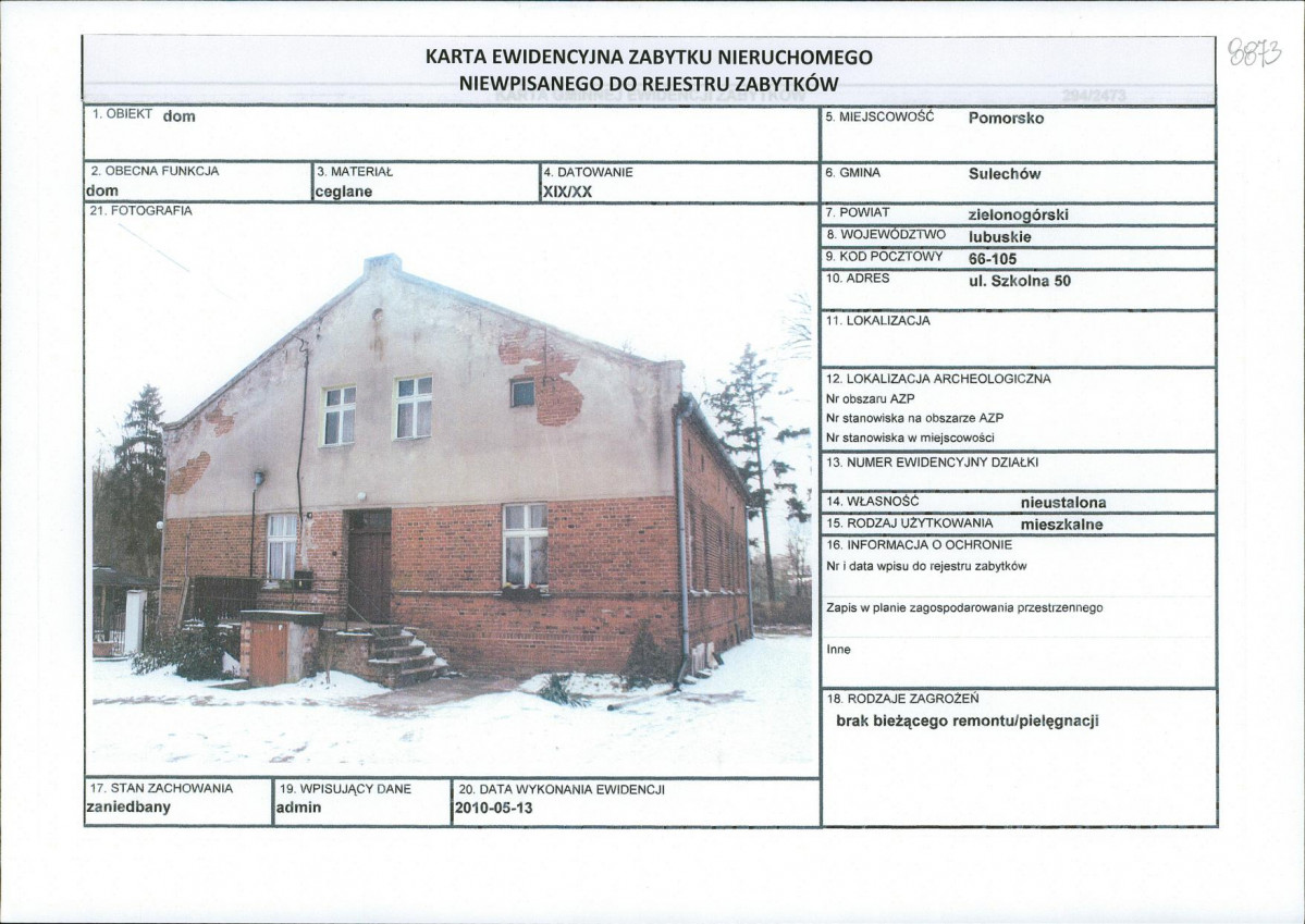 Karta obiektu niewpisanego do rejestru, skan nr 1