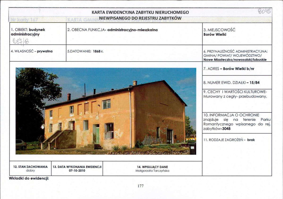 Karta obiektu niewpisanego do rejestru, skan nr 1