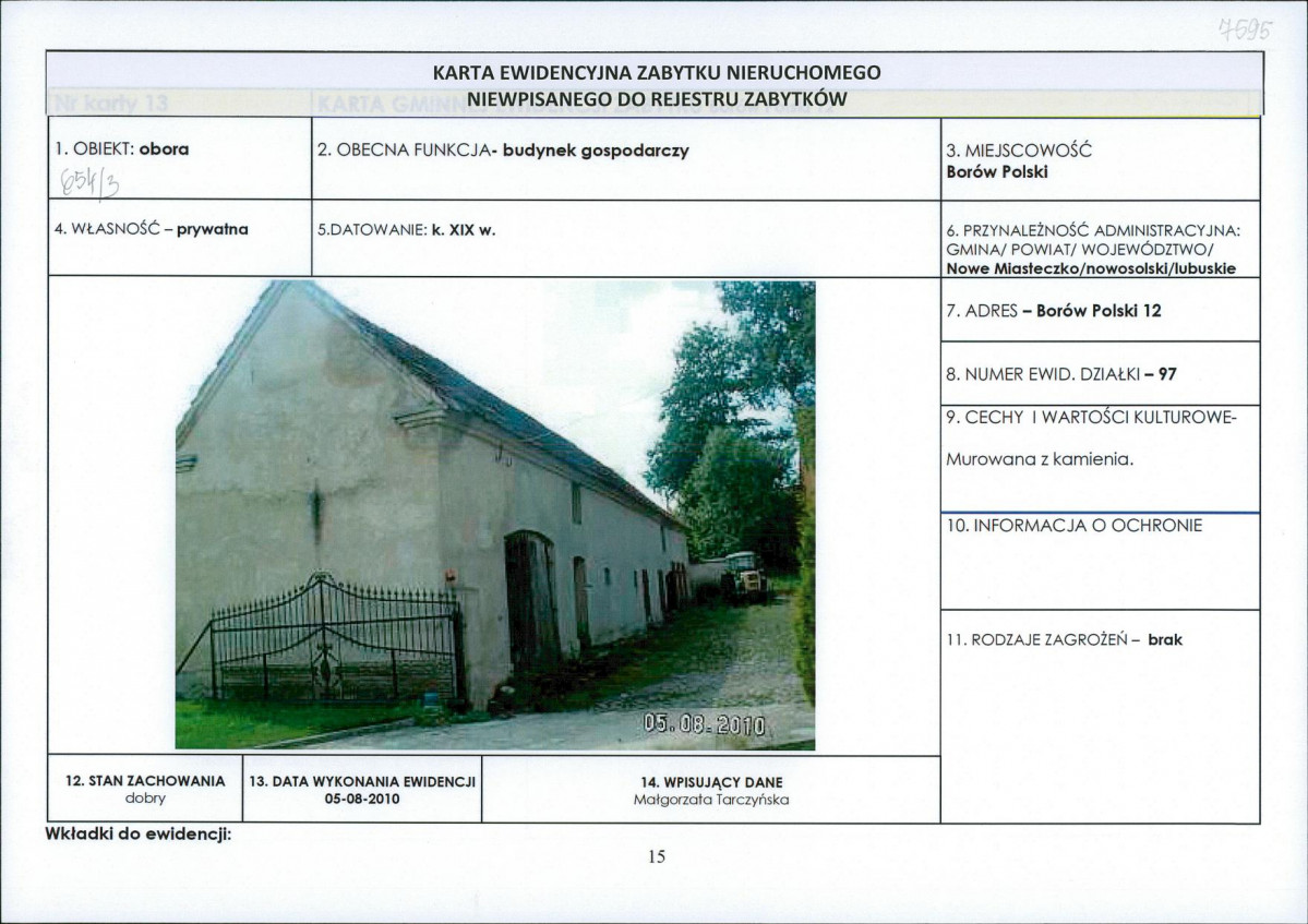 Karta obiektu niewpisanego do rejestru, skan nr 1