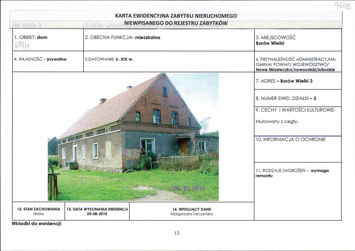 Karta obiektu niewpisanego do rejestru, skan nr 1