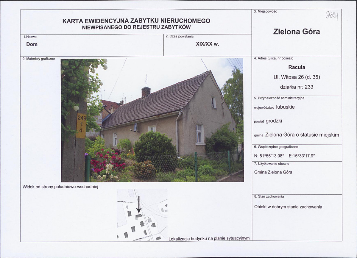 Karta obiektu niewpisanego do rejestru, skan nr 1