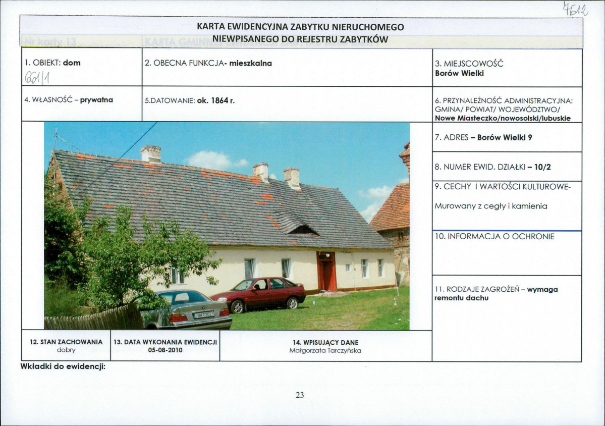 Karta obiektu niewpisanego do rejestru, skan nr 1