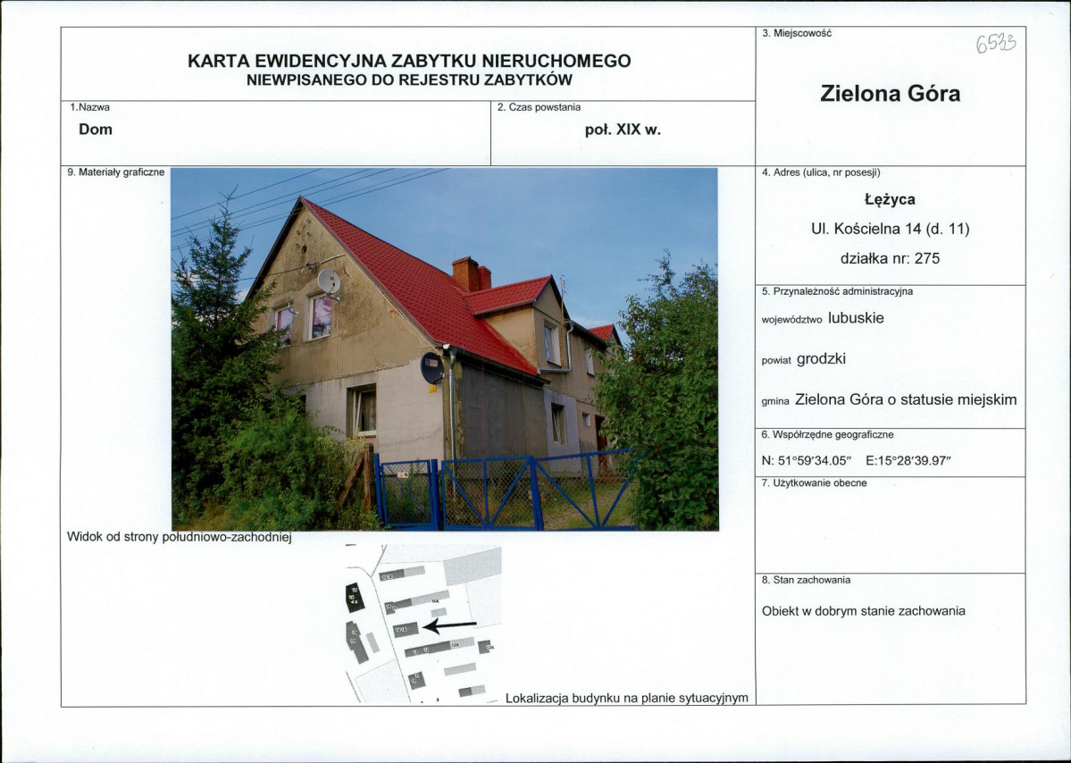 Karta obiektu niewpisanego do rejestru, skan nr 1