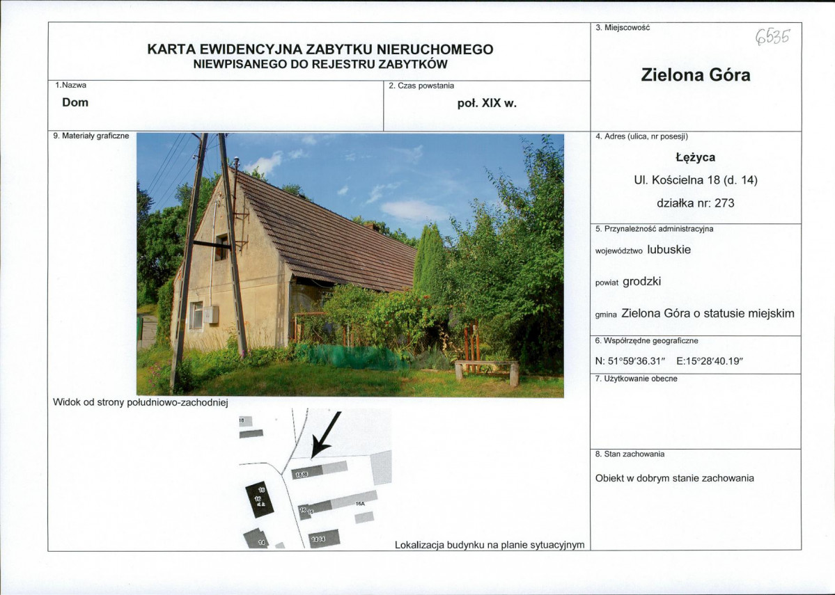 Karta obiektu niewpisanego do rejestru, skan nr 1