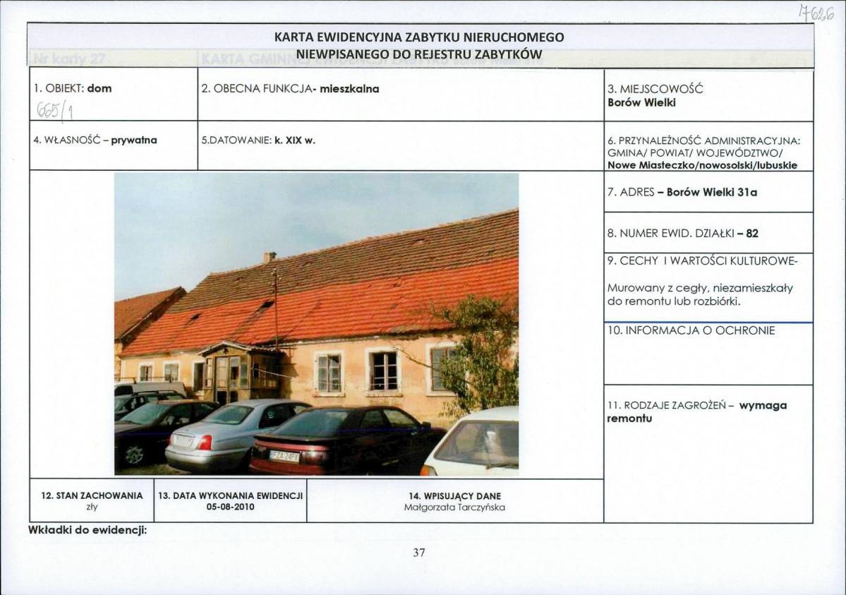 Karta obiektu niewpisanego do rejestru, skan nr 1