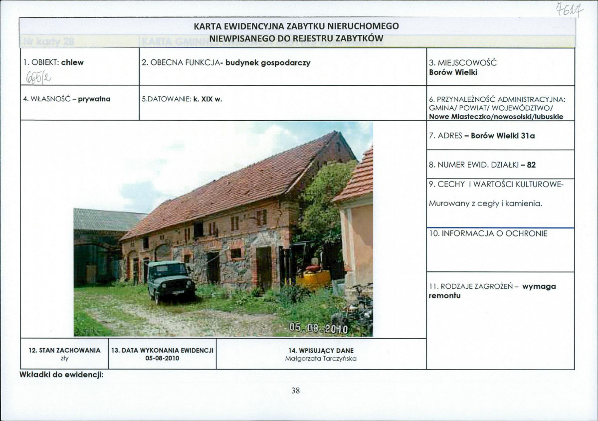 Karta obiektu niewpisanego do rejestru, skan nr 1