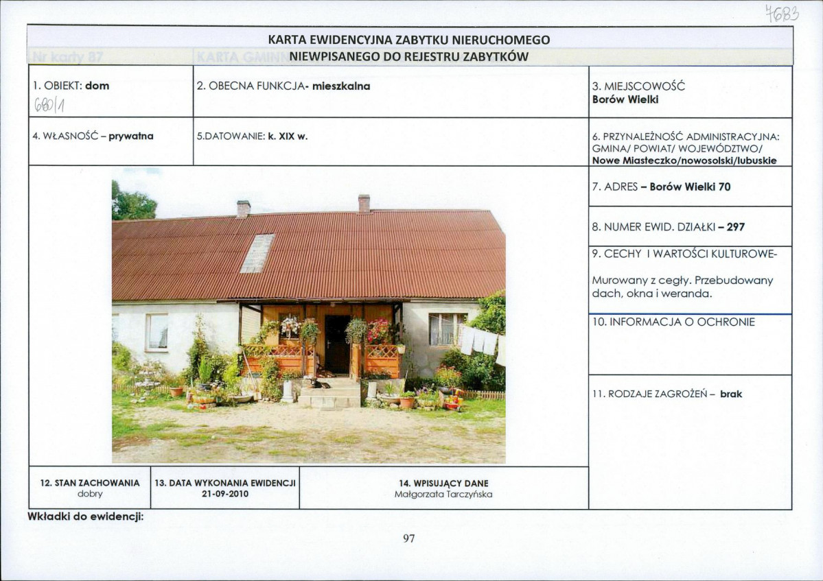 Karta obiektu niewpisanego do rejestru, skan nr 1