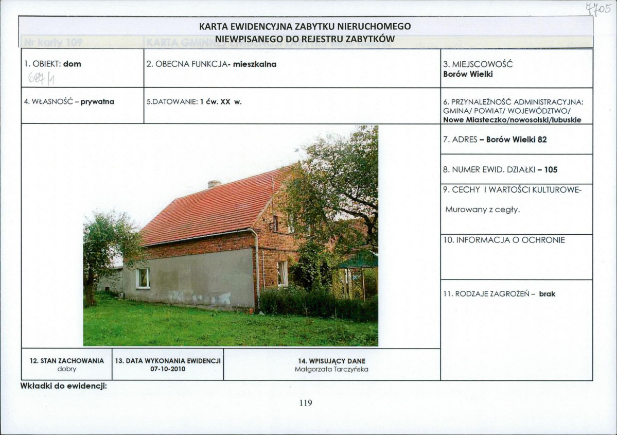 Karta obiektu niewpisanego do rejestru, skan nr 1