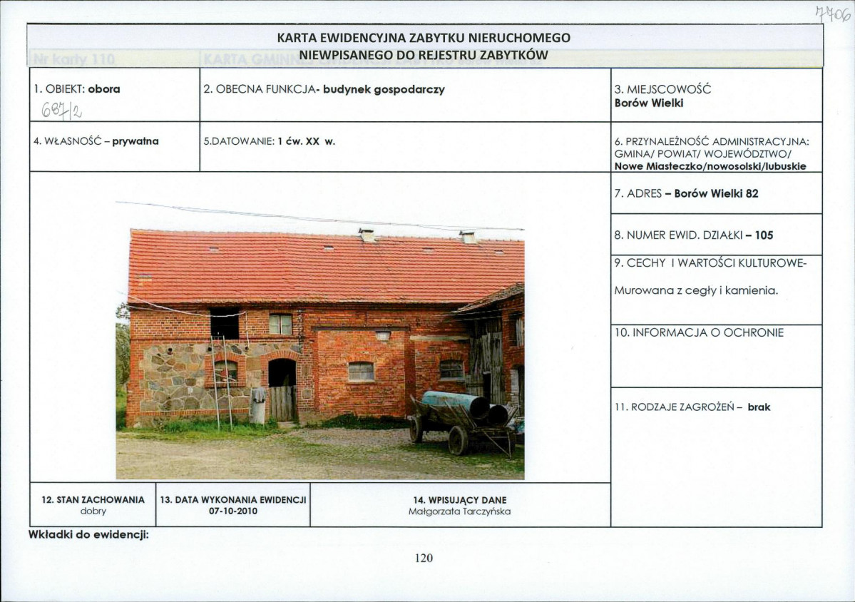 Karta obiektu niewpisanego do rejestru, skan nr 1