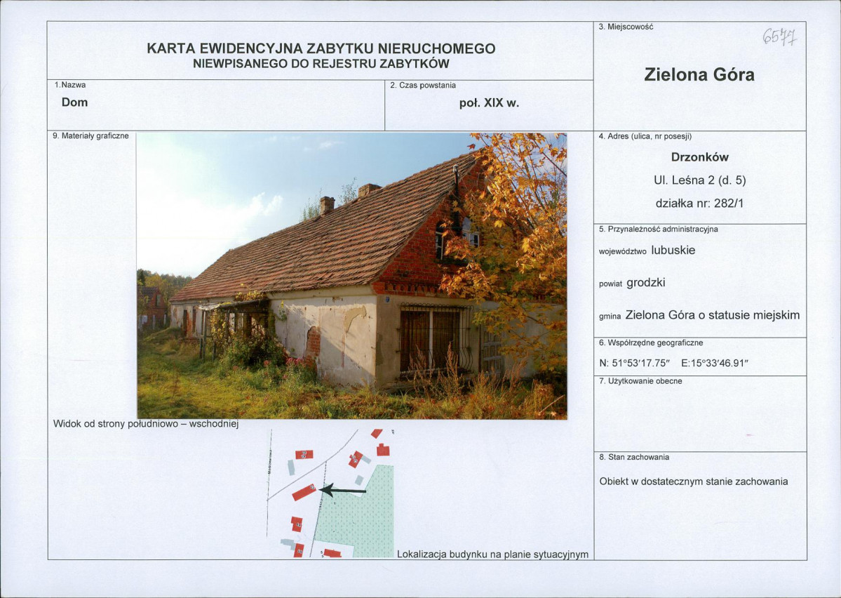 Karta obiektu niewpisanego do rejestru, skan nr 1