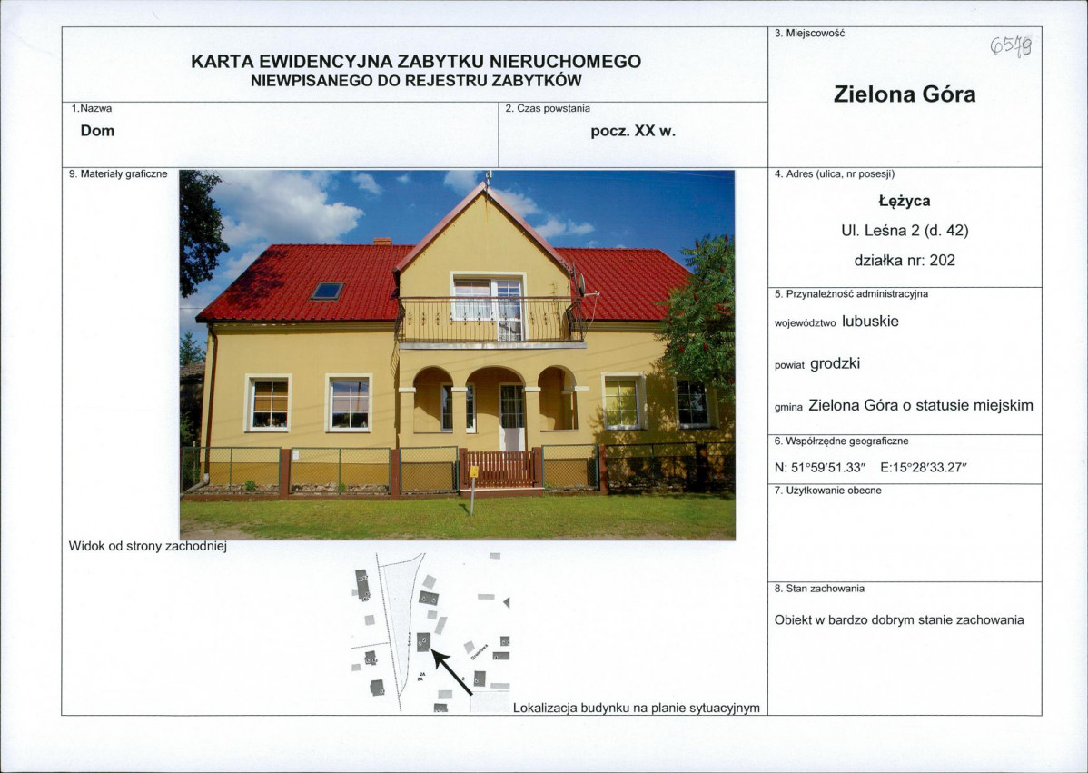Karta obiektu niewpisanego do rejestru, skan nr 1