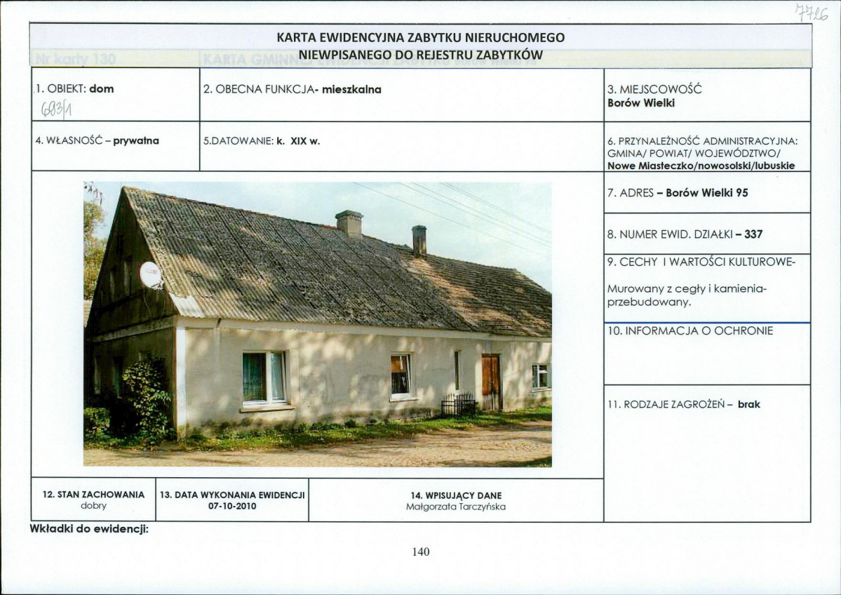 Karta obiektu niewpisanego do rejestru, skan nr 1