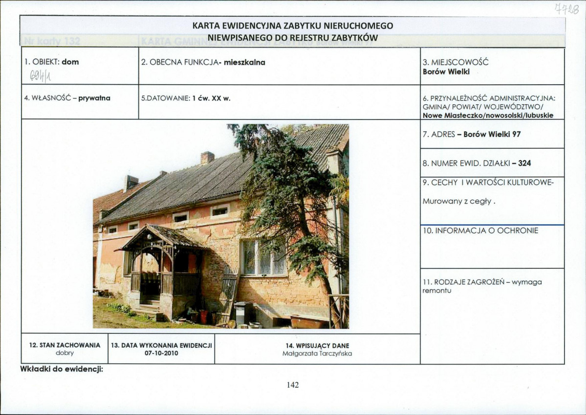 Karta obiektu niewpisanego do rejestru, skan nr 1